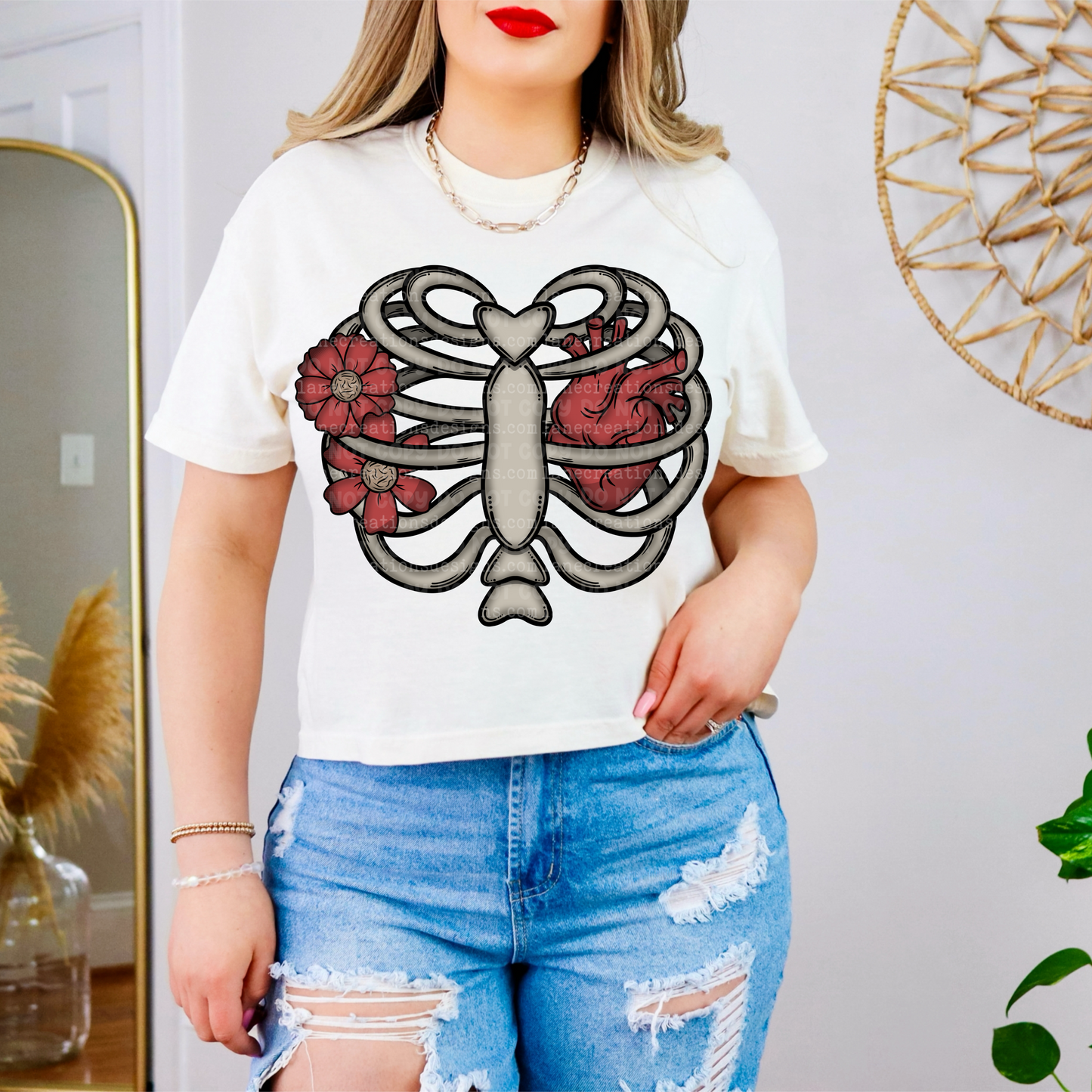 Ribcage w/ Heart & Flowers