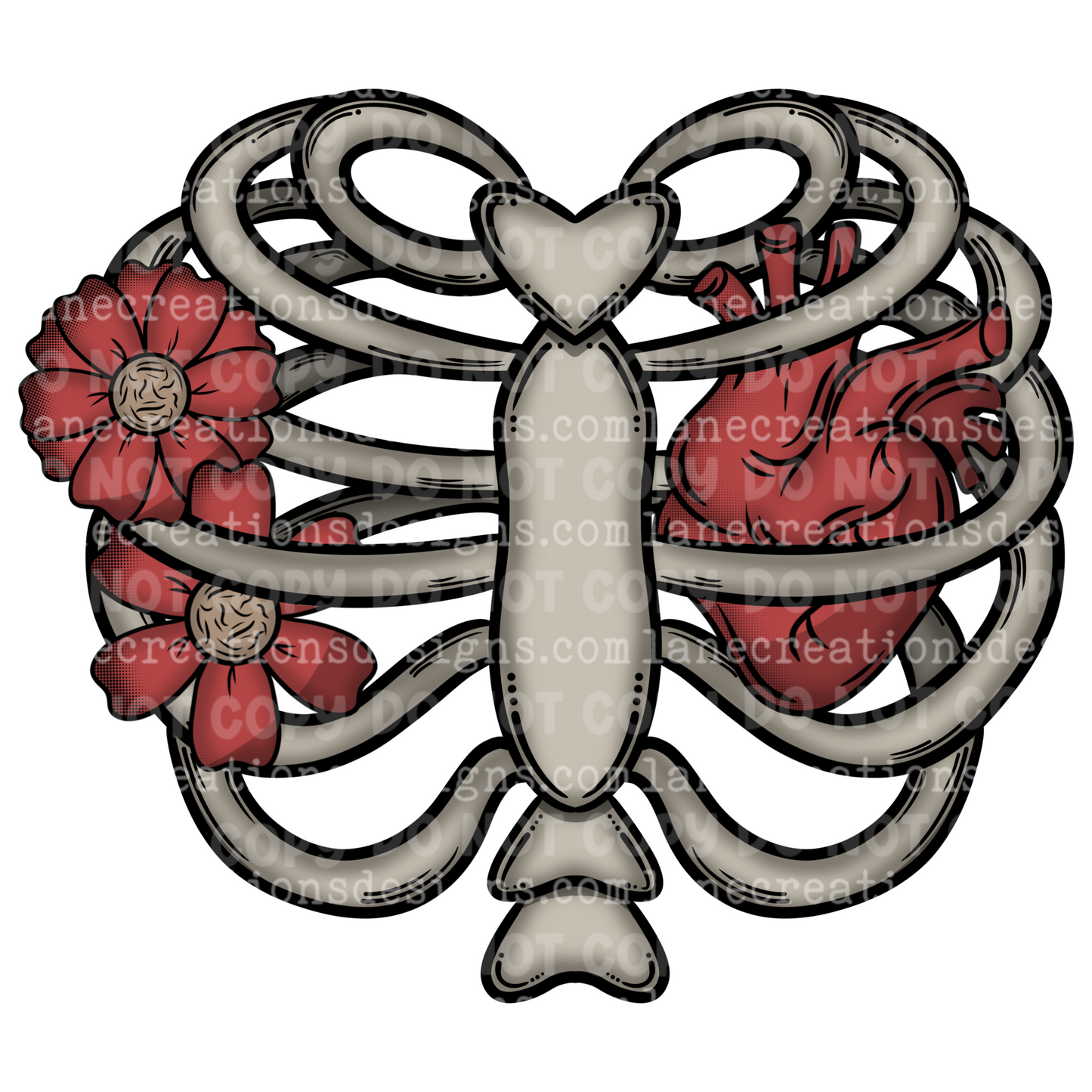 Ribcage w/ Heart & Flowers